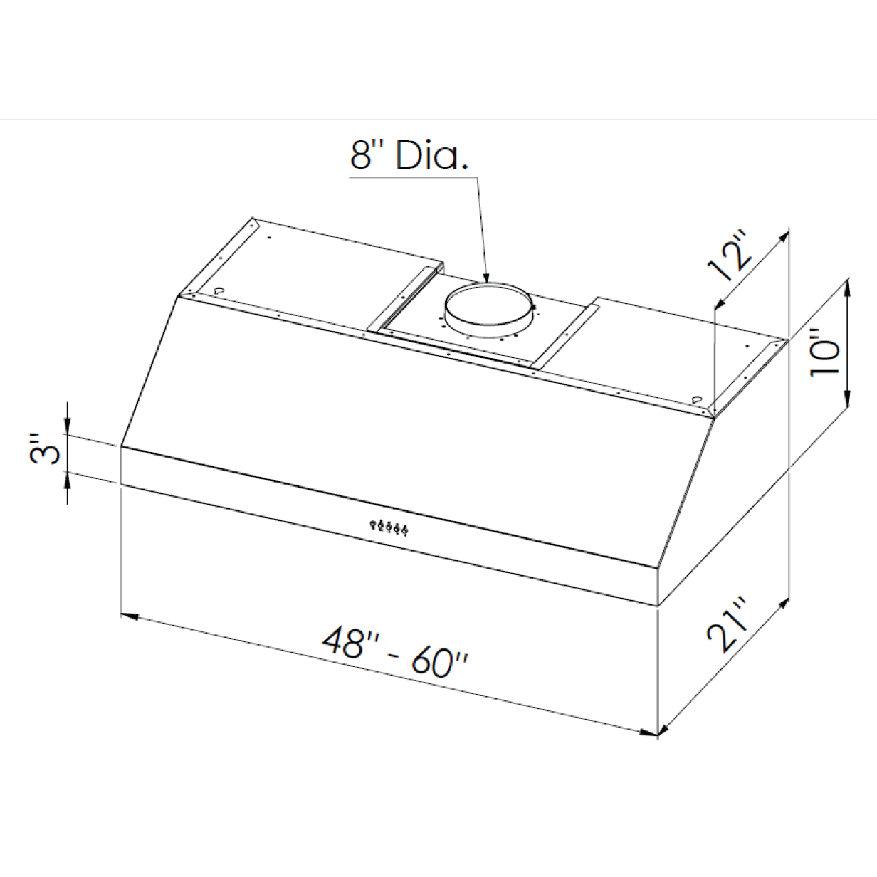 Forte Lucca 48" 600 CFM Convertible Residential Round Duct Stainless Steel Under Cabinet Range Hood With Charcoal Filters, and LED Lighting