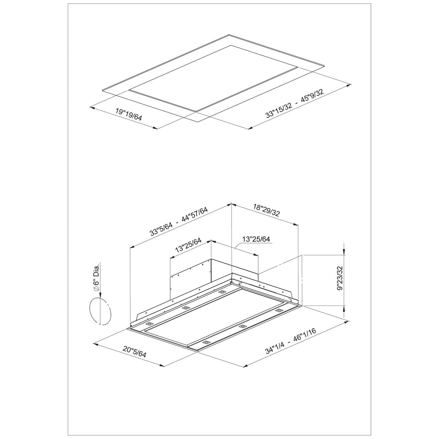 Forte Vertice 36" 600 CFM Convertible Residential Round Duct Stainless Steel Ceiling Mount Range Hood With Recirculating Kit, Charcoal Filters, and LED Lighting