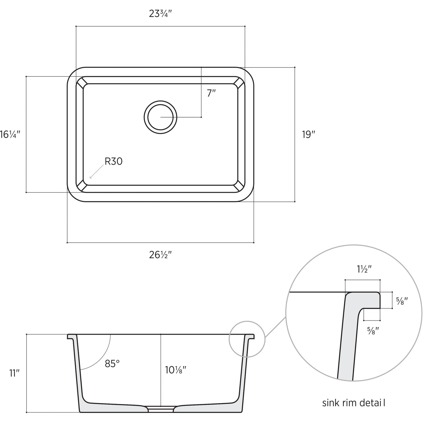 Fortis 27" White Single Bowl Farmhouse Drop-in/Undermount Fireclay Rectangular Kitchen Sink
