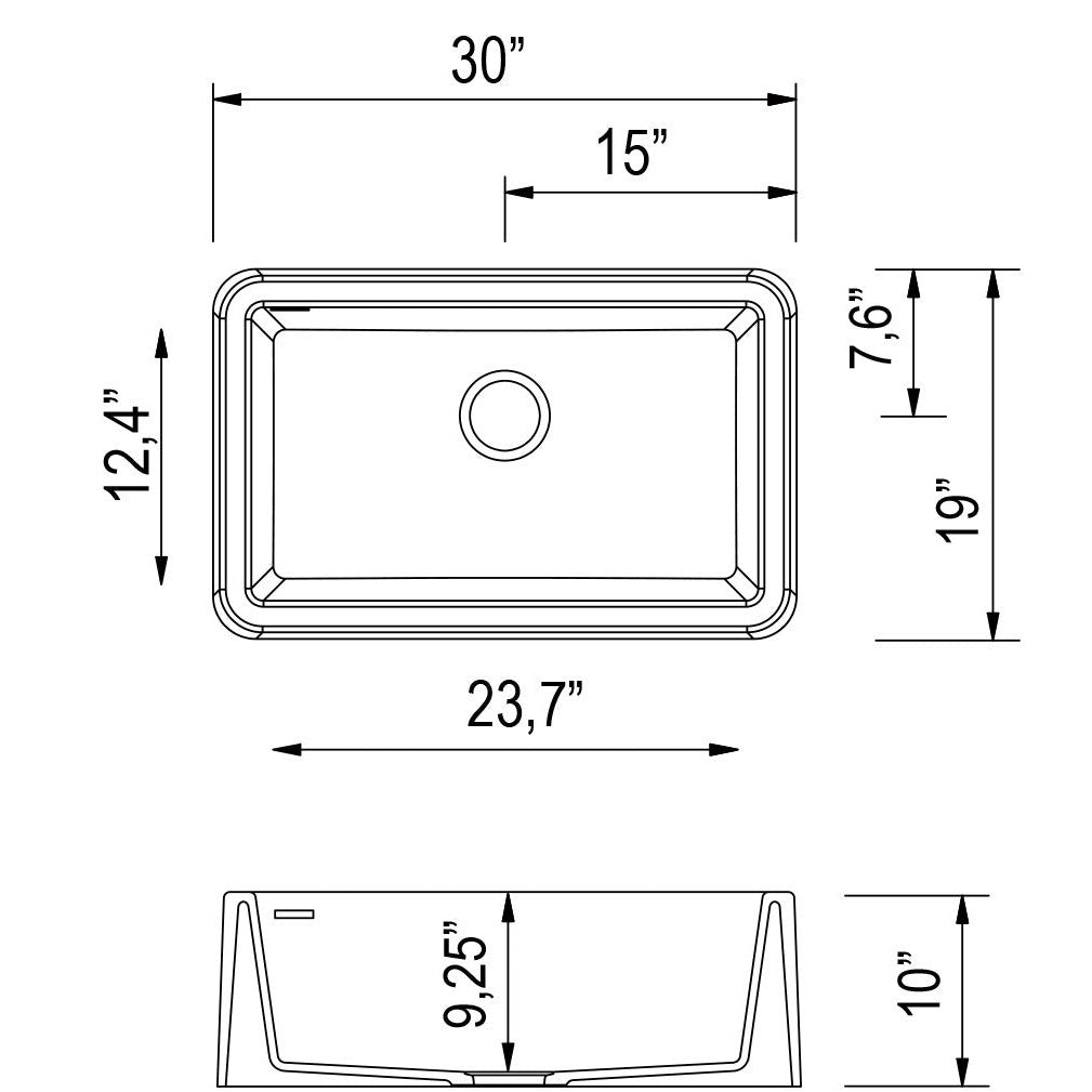 Fortis 30" x 19" Black Metallic Single Bowl Apron Front Farmhouse Granite Kitchen Sink