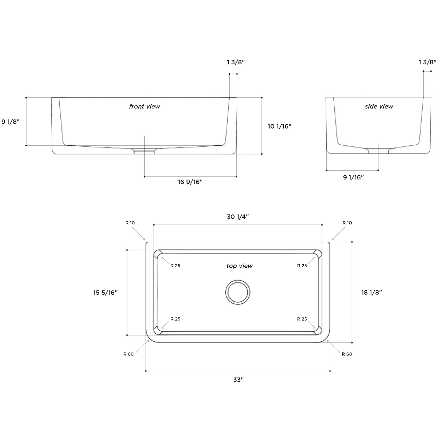 Fortis 33" x 18" Matte Black Single Bowl Farmhouse Apron-Front Reversible Fireclay Rectangular Kitchen Sink