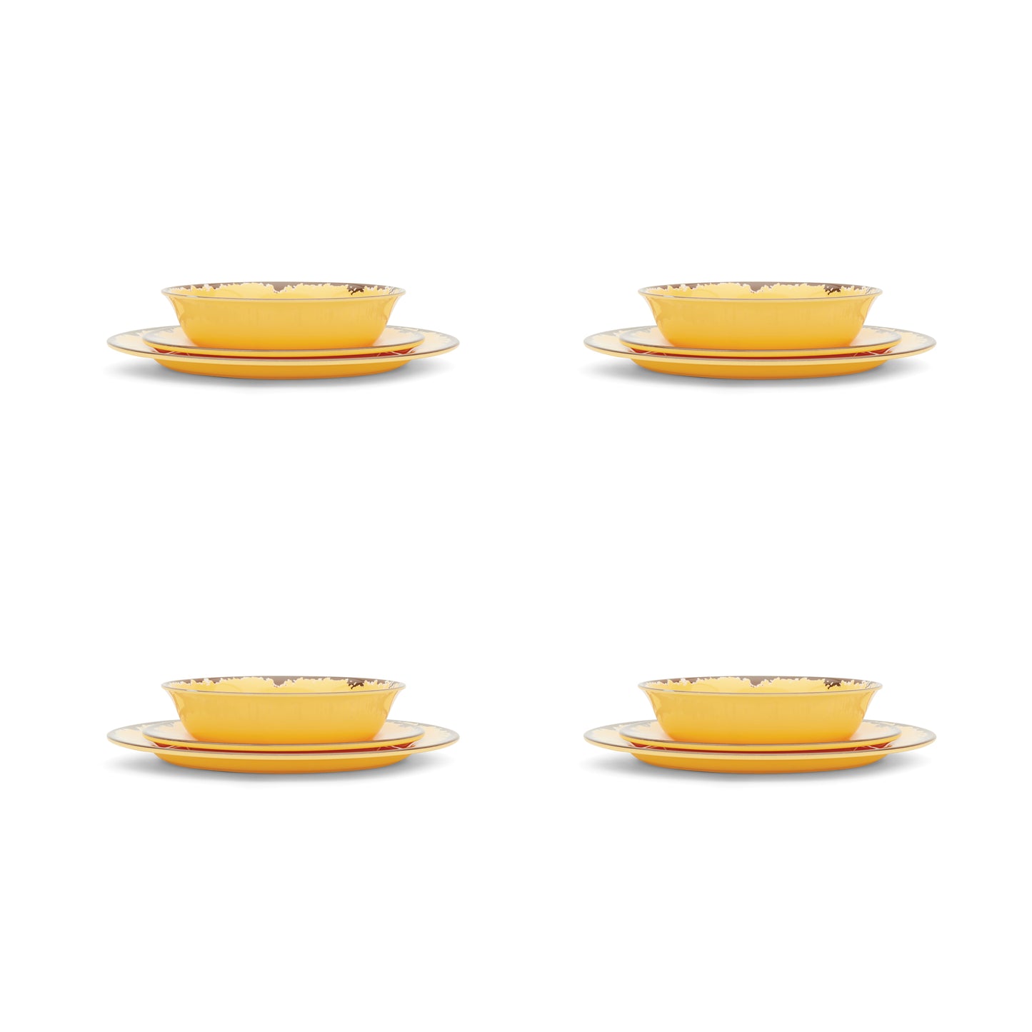 Fox Run Melamine Dinnerware Set 12-Piece, Service for 4, Yellow - (10 Sets)