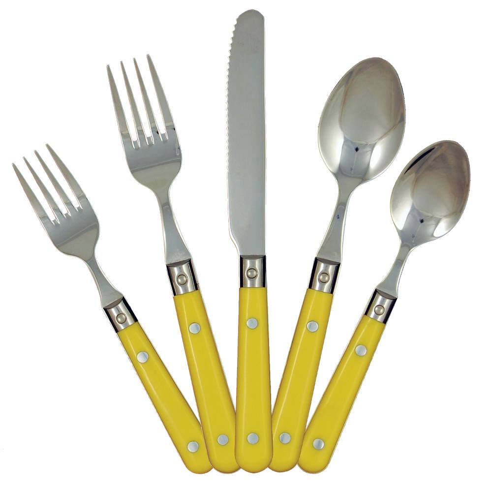 Ginkgo International Stainless Collection 20-Piece LePrix Mimosa Yellow Flatware Set