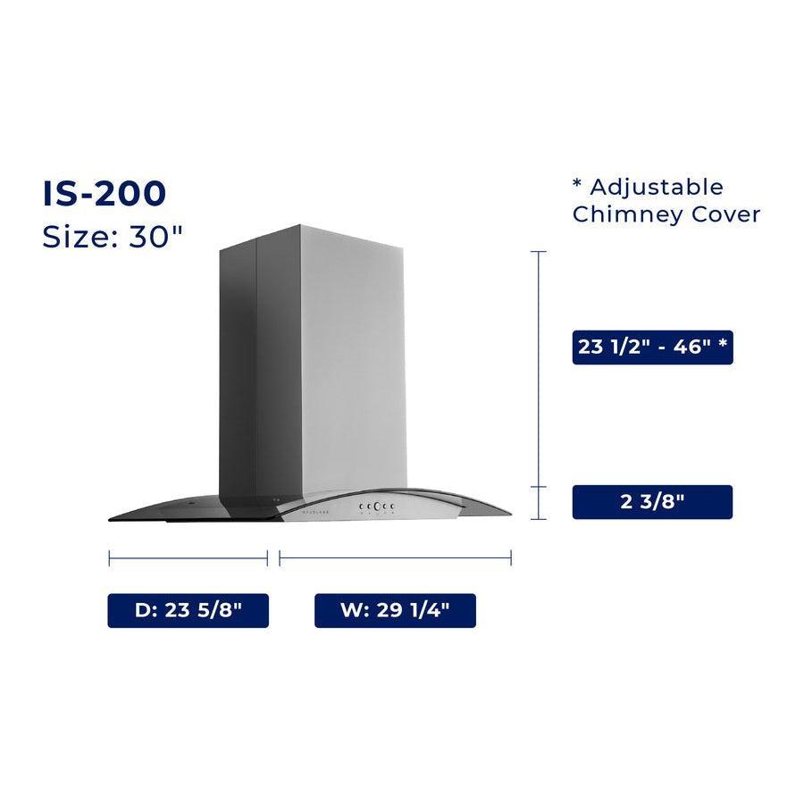 Hauslane Chef Series IS-200SS-30 Stainless Steel and Tempered Glass Finish Wall Mounted Ductless Range Hood