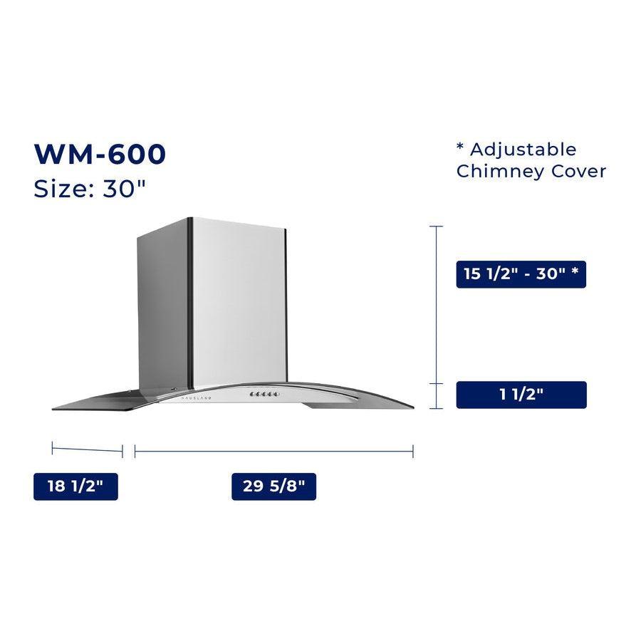 Hauslane Chef Series WM-600SS-30 Stainless Steel and Tempered Glass Finish Wall Mounted Ductless Range Hood