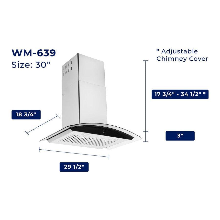 Hauslane Chef Series WM-639SS-36 Stainless Steel and Onyx Black Panel Wall Mounted Ductless Range Hood