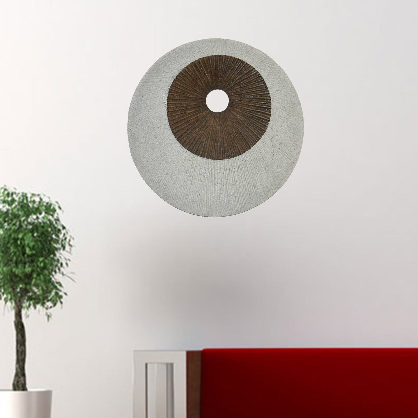 HomeRoots 1 x 14 x 14 Brown & Gray Round Ribbed Wall Decor