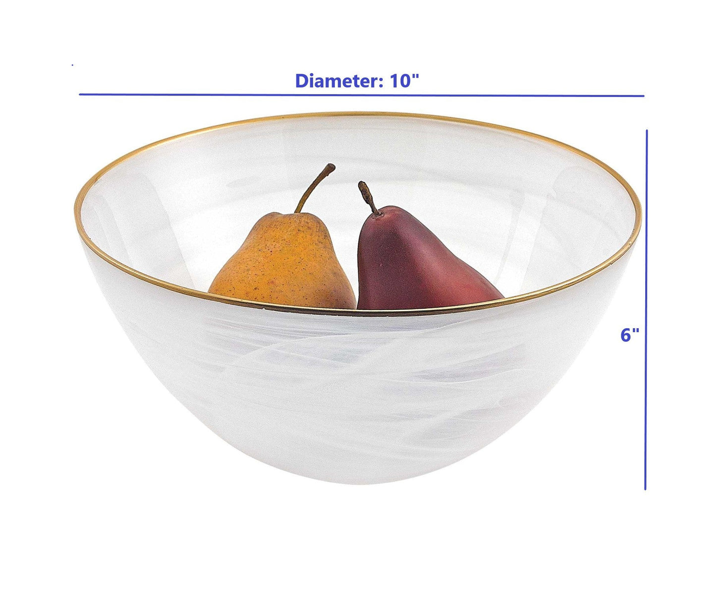 HomeRoots 10-Hand Crafted White Gold Glass Fruit or Salad Bowl With Gold Rim