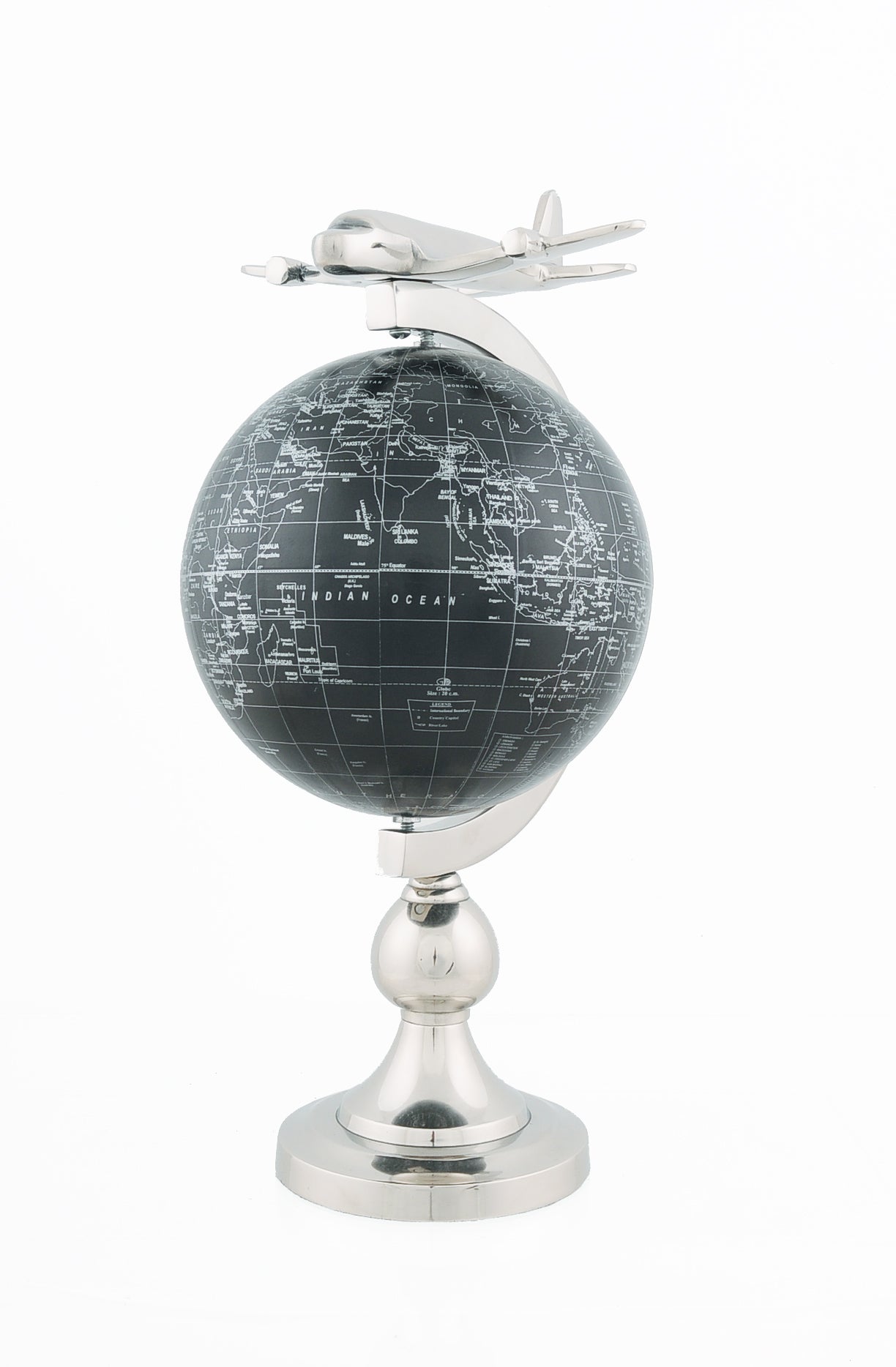 HomeRoots 10" x 8.5" x 18" Airplane On Globe With Brass Stand