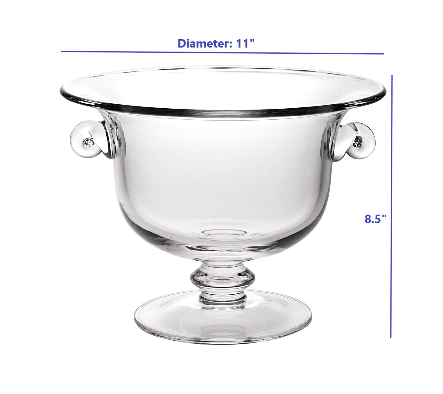 HomeRoots 11" Mouth Blown Crystal European Made Trophy Centerpiece Fruit or Punch Bowl