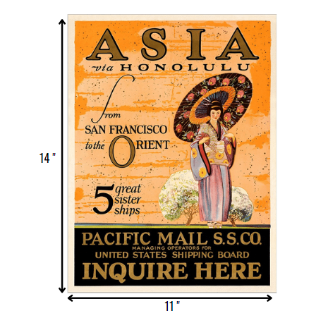 HomeRoots 11" x 14" Asia via Honolulu Vintage Travel Wall Art