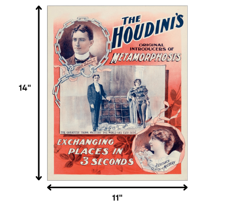 HomeRoots 11" x 14" The Houdini's Metamorphosis Vintage Magic Poster Wall Art