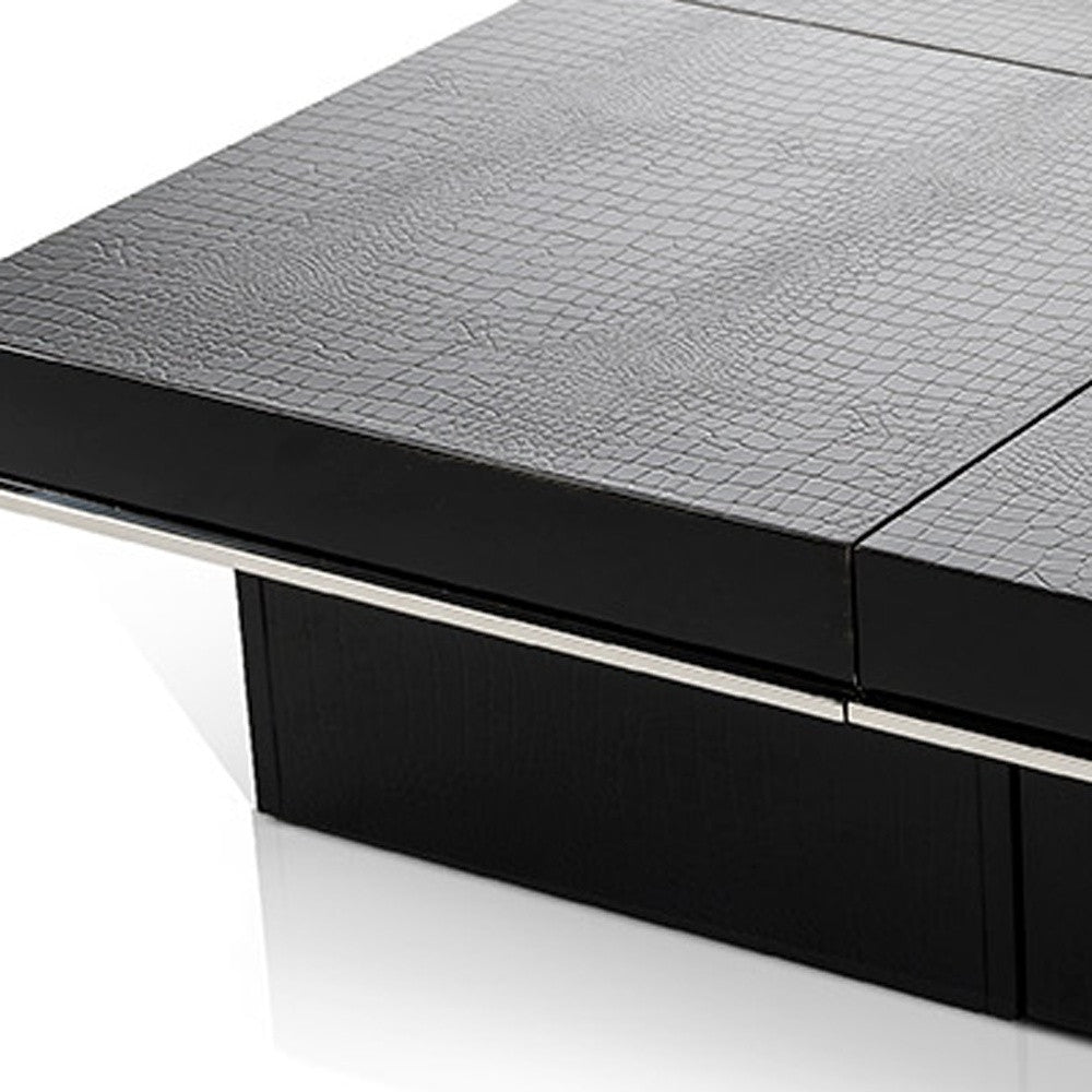 HomeRoots 12' Black Gloss Coffee Table with Pull Out Squares
