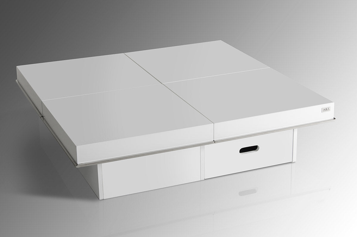 HomeRoots 12" Coffee Table with Pull Out Squares With White Gloss Finish
