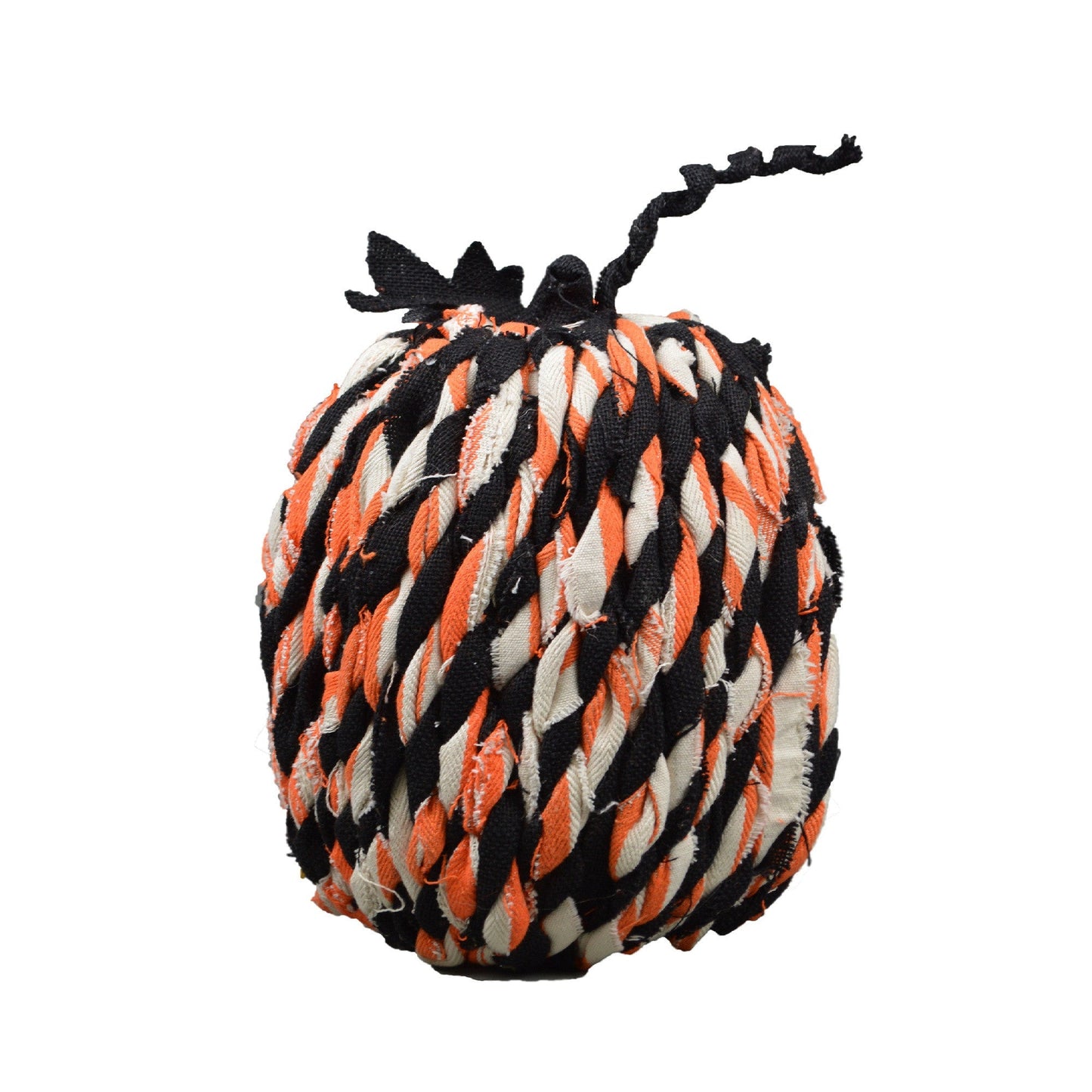 HomeRoots 12" Orange Black and White Twisted Burlap Rope Pumpkin Sculpture