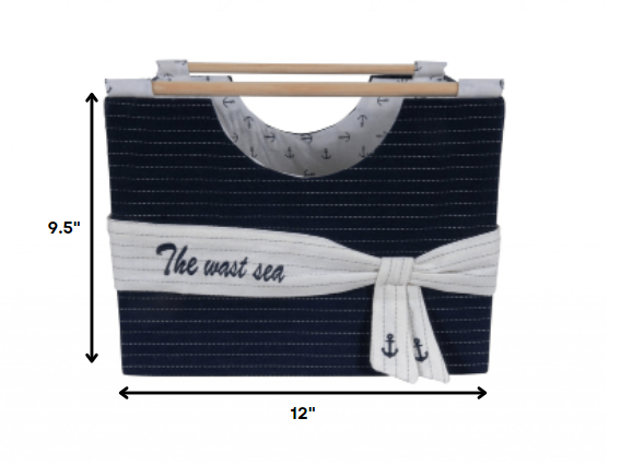 HomeRoots 12" x 12.5" x 9.5" White Blue Foldable Fabric Basket Set of 3