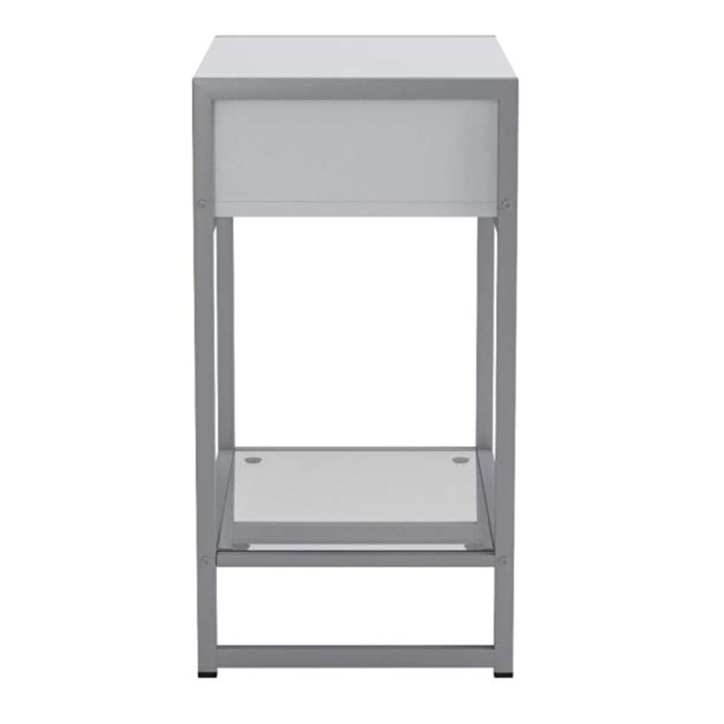 HomeRoots 12" x 18" x 22.25" White Clear Silver Metal Tempered Glass Accent Table