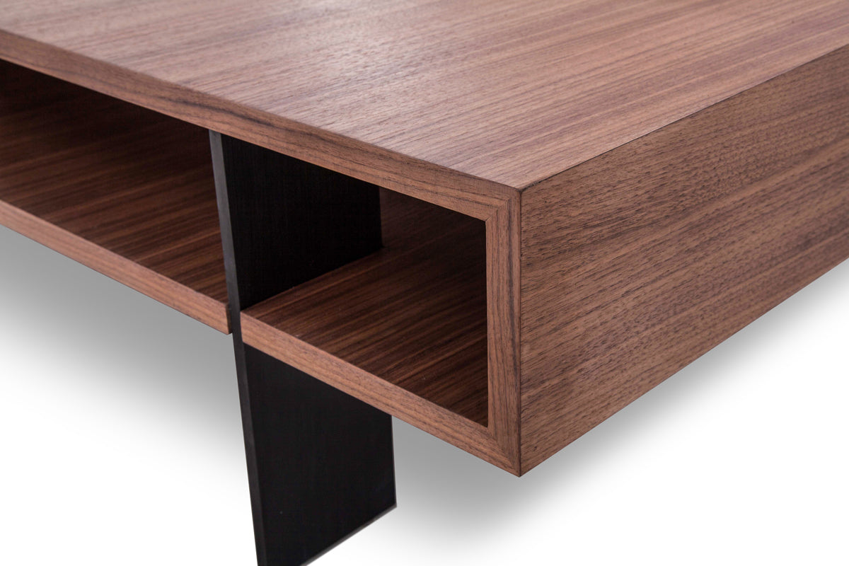 HomeRoots 13" Veneer and Aluminum Coffee Table in Walnut Finish