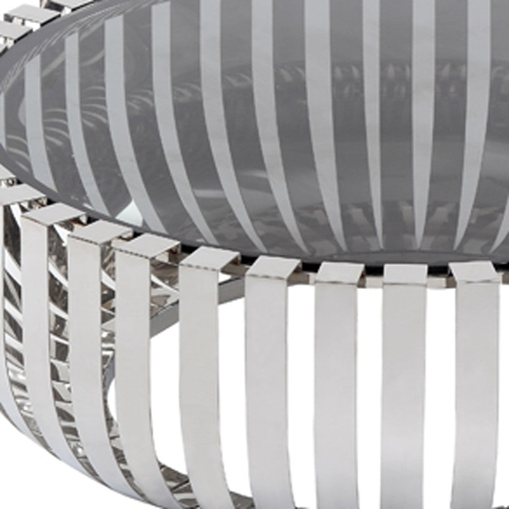 HomeRoots 14" Glass and Stainless Steel Round Coffee Table