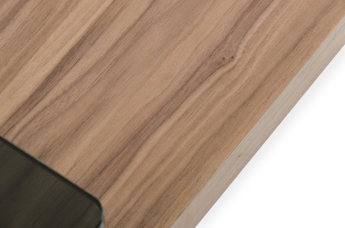 HomeRoots 14" Veneer and Smoked Glass Coffee Table in Walnut Finish