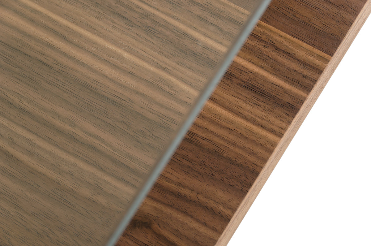HomeRoots 14' Walnut Veneer and Glass Coffee Table