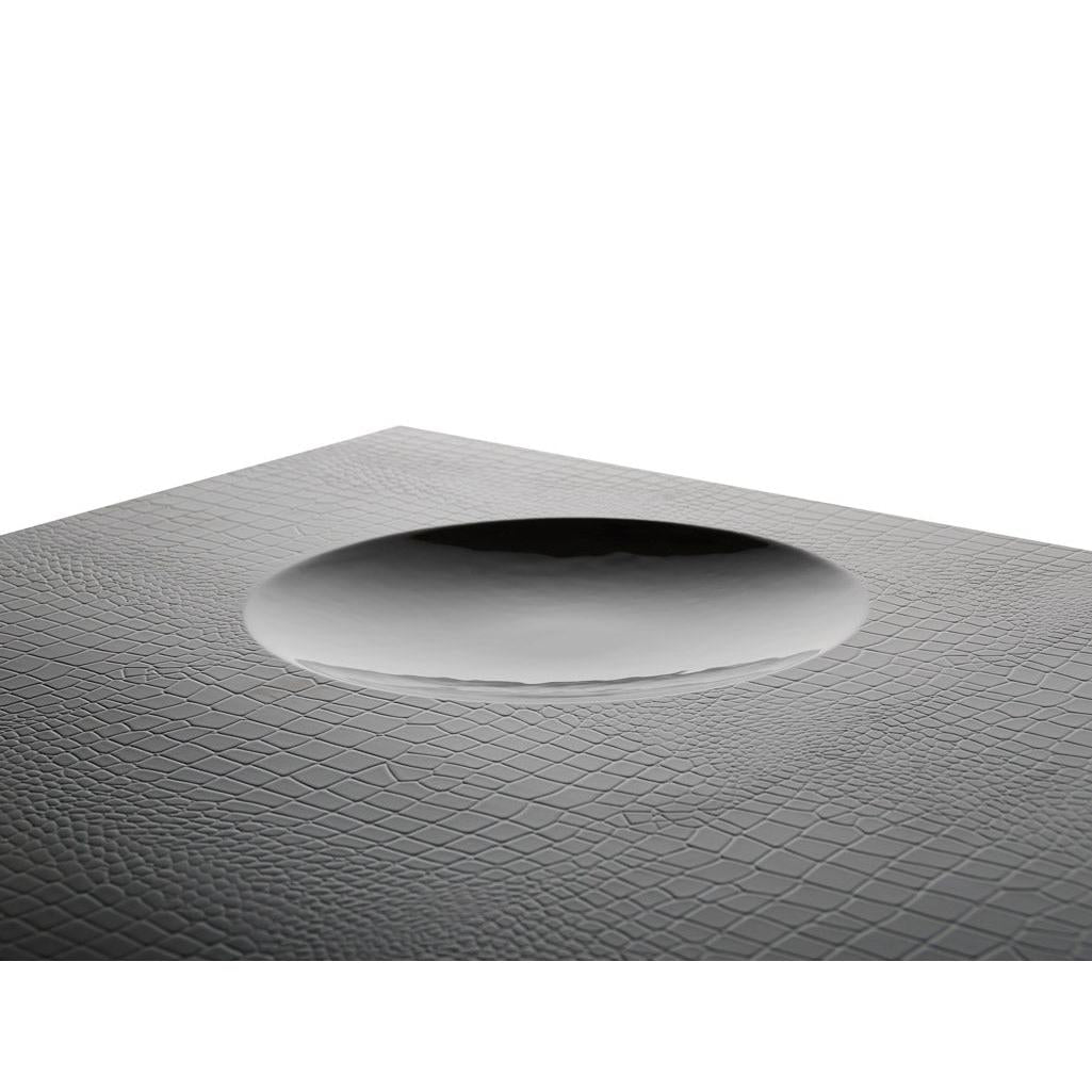 HomeRoots 14.5' Black Crocodile Lacquer Coffee Table with 2 Drawers