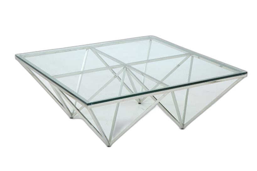 HomeRoots 15' Glass and Stainless Coffee Table