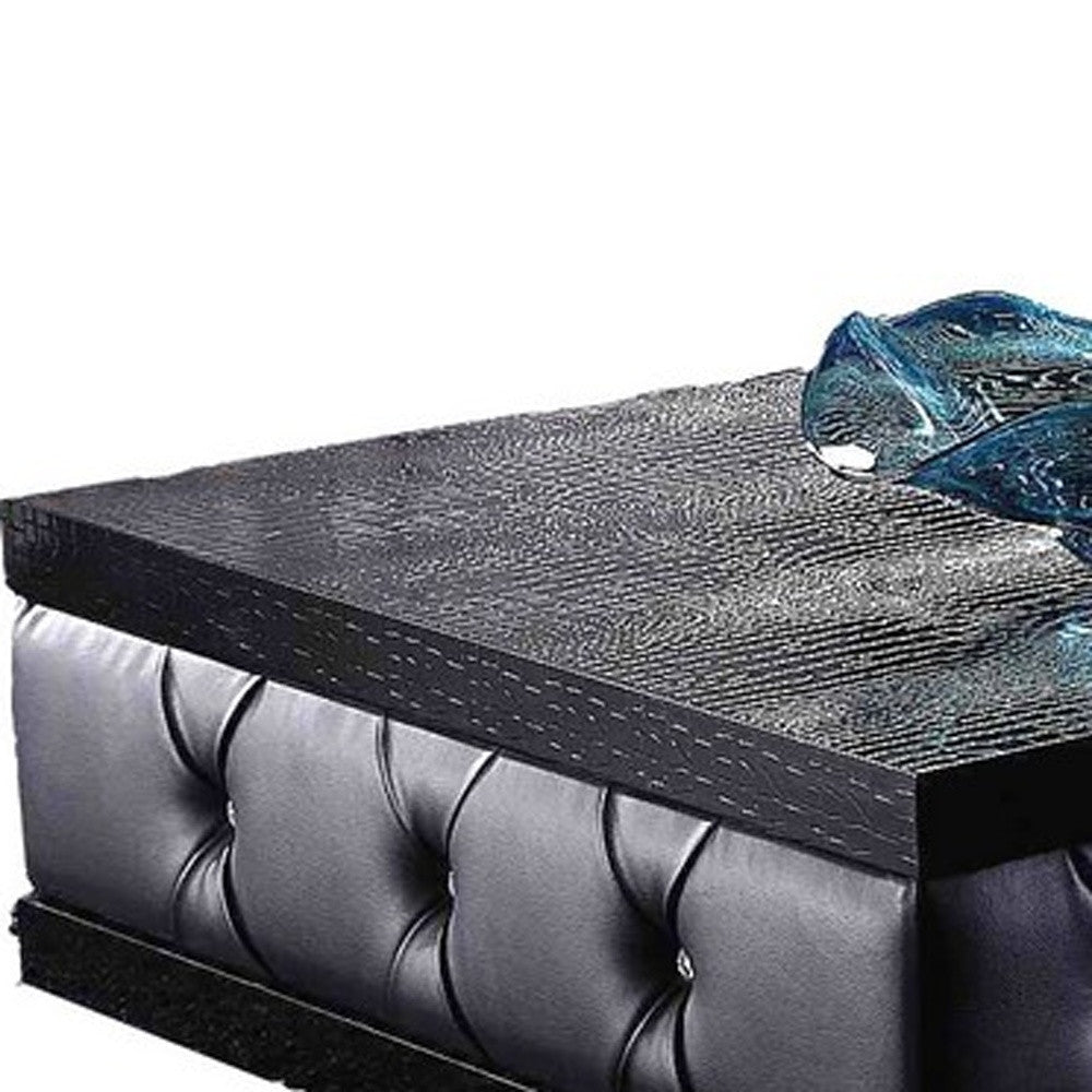 HomeRoots 15" Leatherette Coffee Table With Crystals in Black Finish