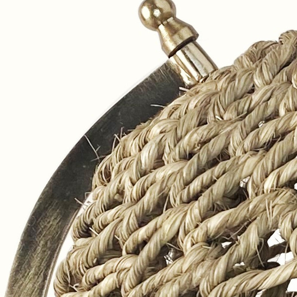 HomeRoots 15" Modern Farmhouse Rustic Jute and Marble Globe Sculpture