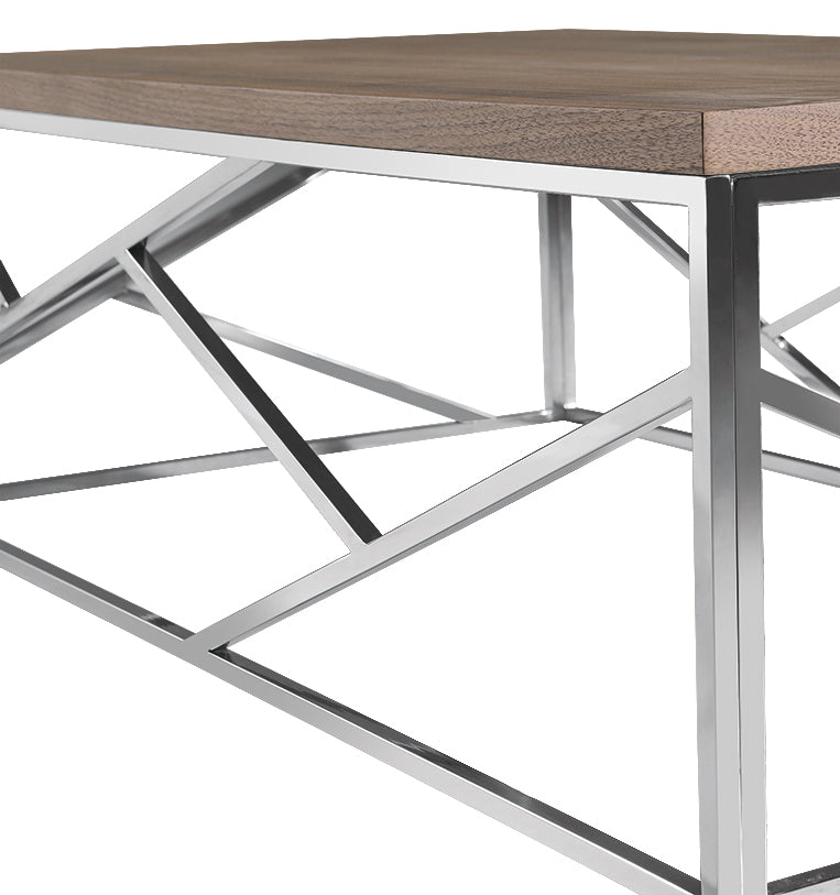 HomeRoots 15" Veneer and Steel Coffee Table in Walnut Finish