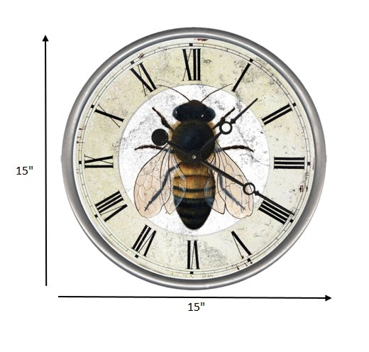HomeRoots 15" Vintage Rustic Bumbel Bee Wall Clock