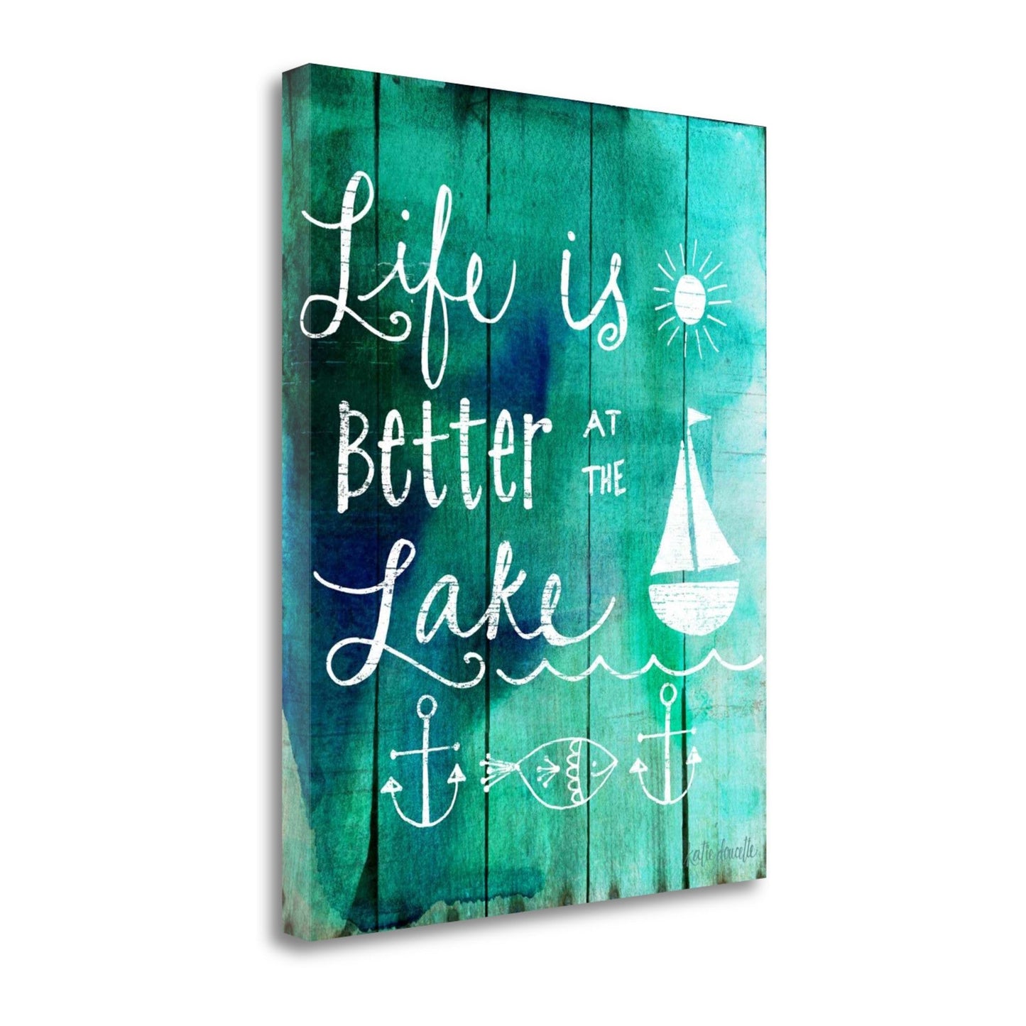 HomeRoots 16" Lakeside Living Signage Print on Gallery Wrap Canvas Wall Art