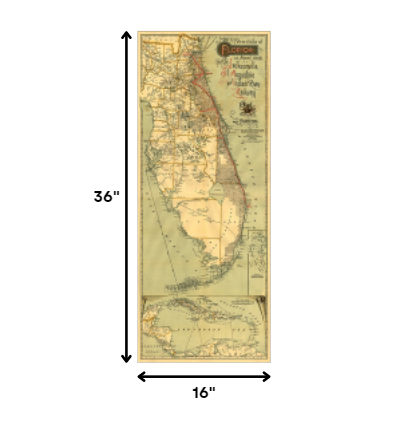 HomeRoots 16" x 36" Map of Jacksonville Florida Vintage Poster Wall Art