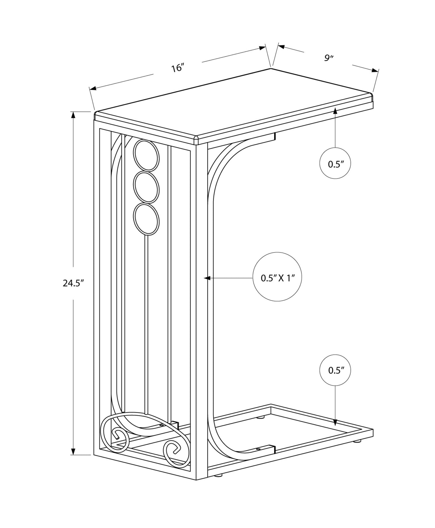 HomeRoots 16" x 9" x 24.5" MDF and Metal Accent Table in Black and Silver Finish