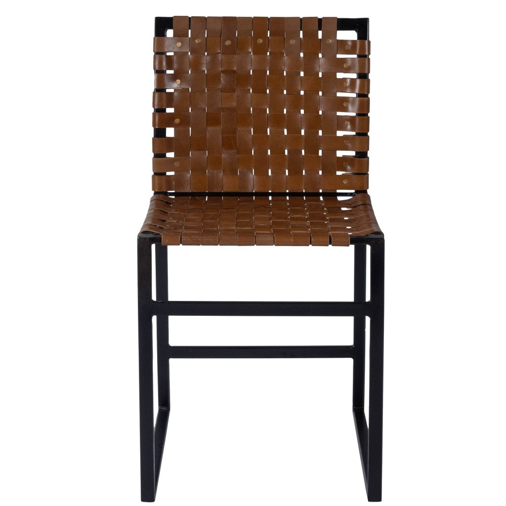 HomeRoots 17" Brown Faux Leather Side Chair With Black Frame Finish