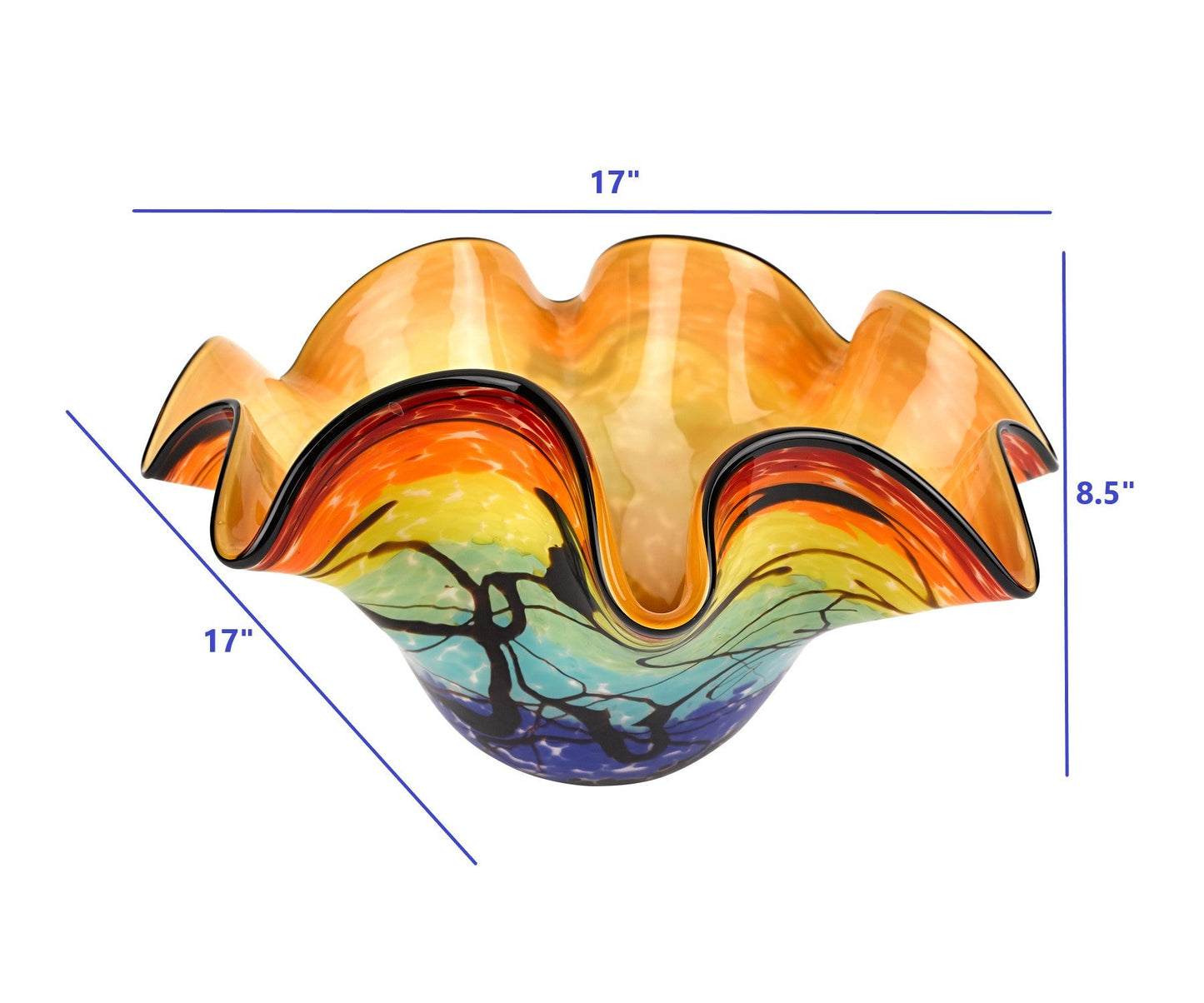 HomeRoots 17" Mouth Blown Floppy Design Art Glass Centerpiece Bowl