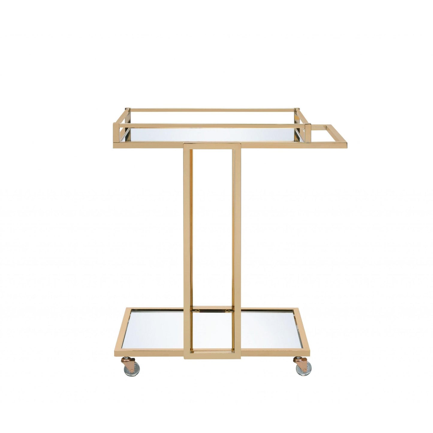 HomeRoots 17" X 29" X 33" Metal Casters Serving Cart in Gold Finish With Mirror Accents