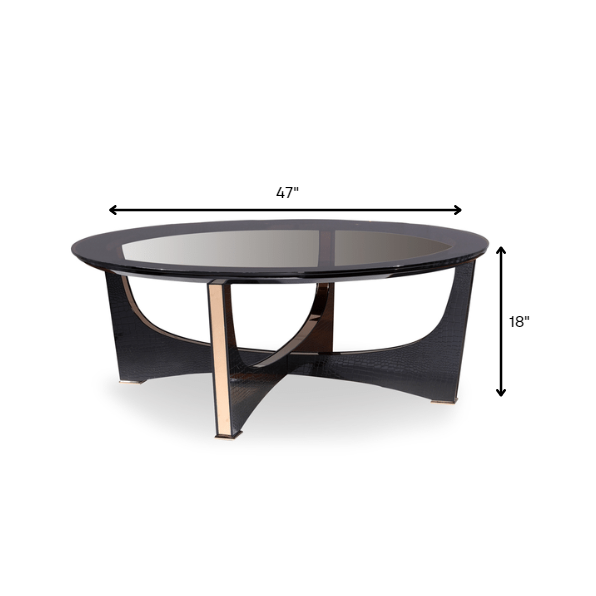 HomeRoots 18' Black Crocodile Textures and Rosegold and Glass Coffee Table