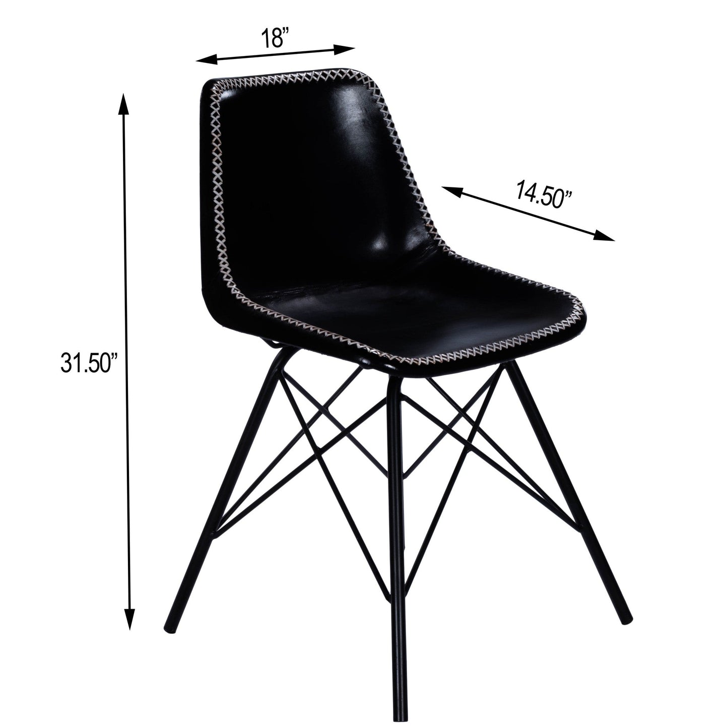 HomeRoots 18" Faux Leather Side Chair in Black Finish