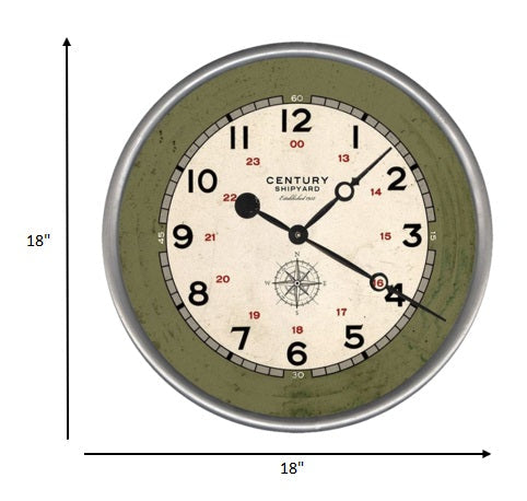 HomeRoots 18" Rustic Century Shipyard Compass Wall Clock
