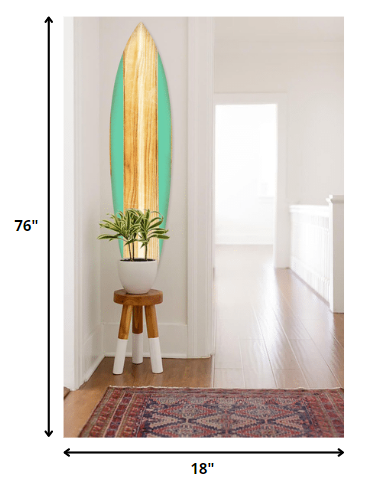 HomeRoots 18" x 1" x 76" Wood, Green, Malibu Surfboard Wall Art features