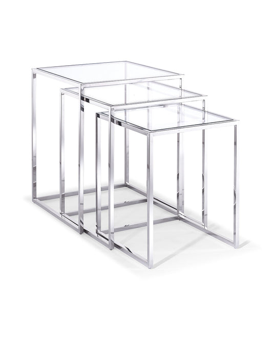 HomeRoots 18" x 18" x 22" Stainless Steel Side Table With Clear Top