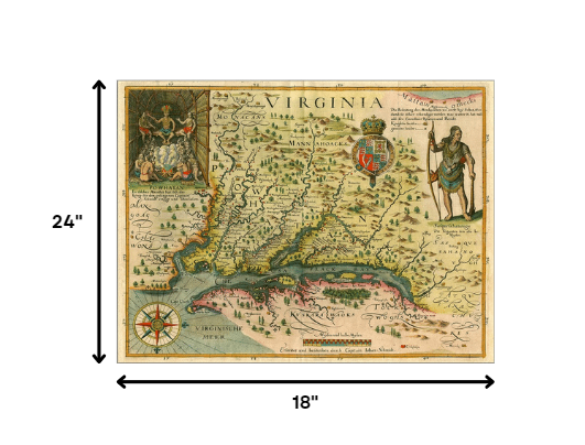 HomeRoots 18" x 24" Map of Virginia c1627 Vintage Poster Wall Art