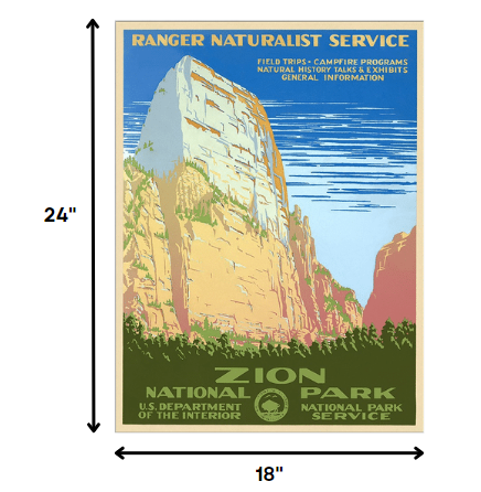 HomeRoots 18" x 24" Zion National Park c1938 Vintage Travel Poster Wall Art