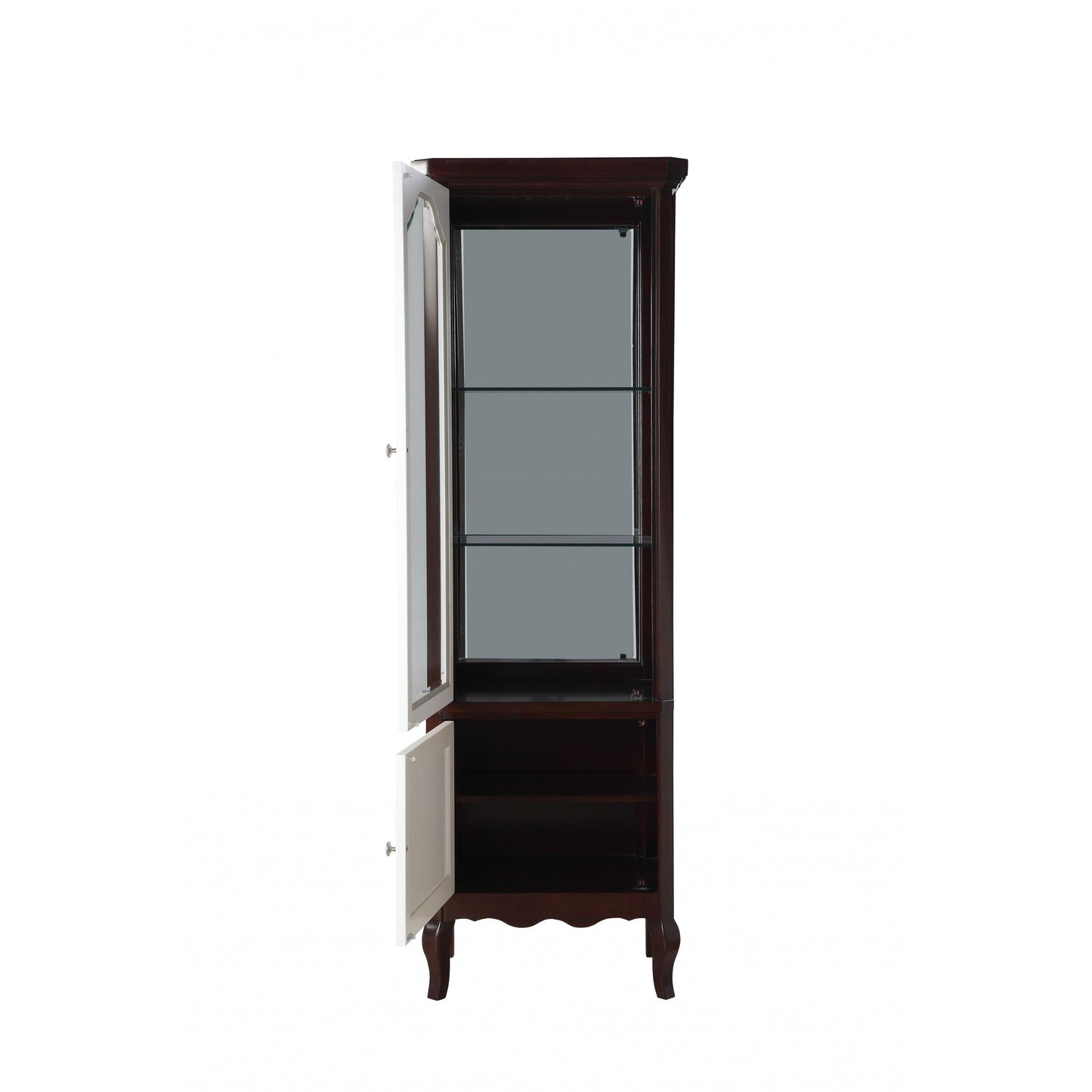 HomeRoots 18" x 26" x 78" Wood Curio Cabinet With White and Walnut Finish