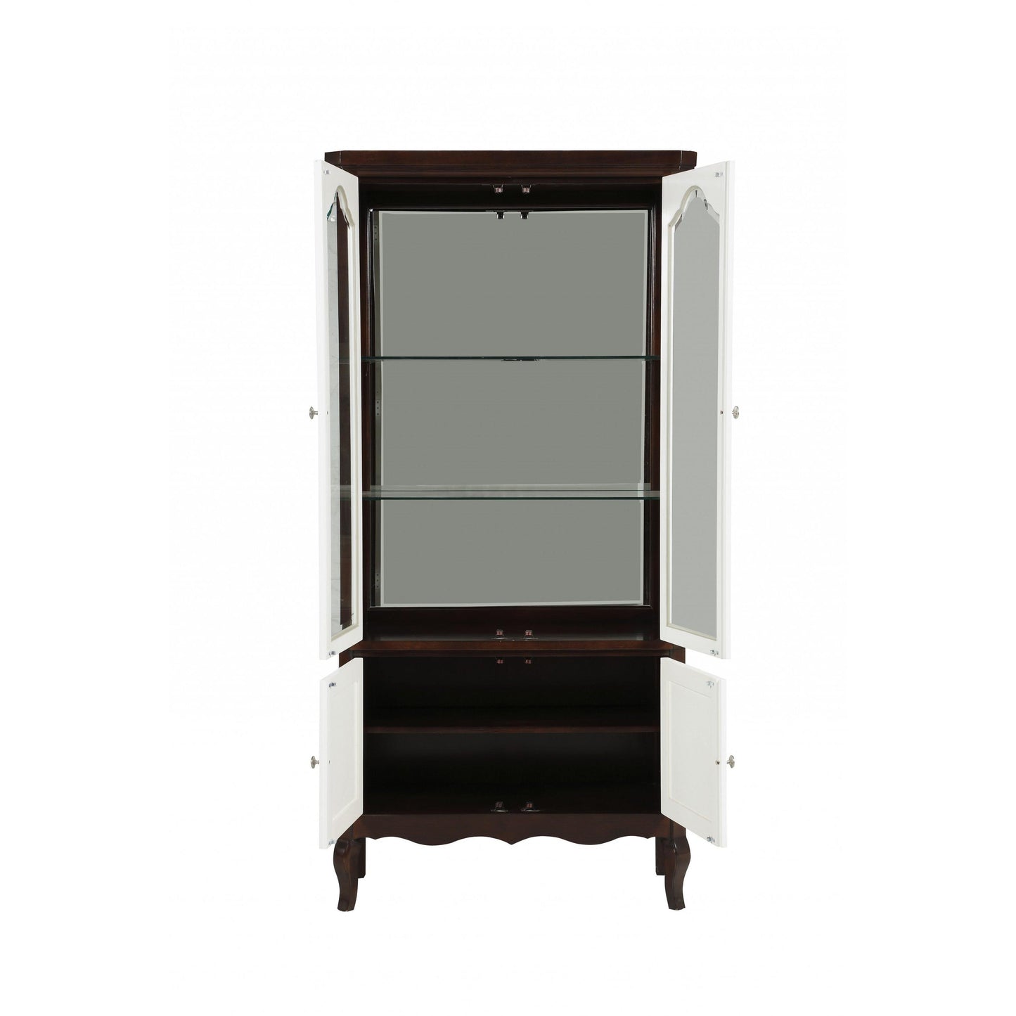 HomeRoots 18" x 39" x 78" Wood Curio Cabinet in Walnut and White Finish