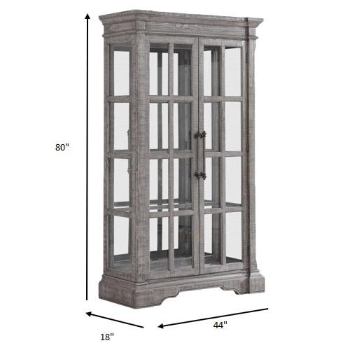 HomeRoots 18" x 44" x 80" Wood Glass Curio in Salvaged Natural Finish