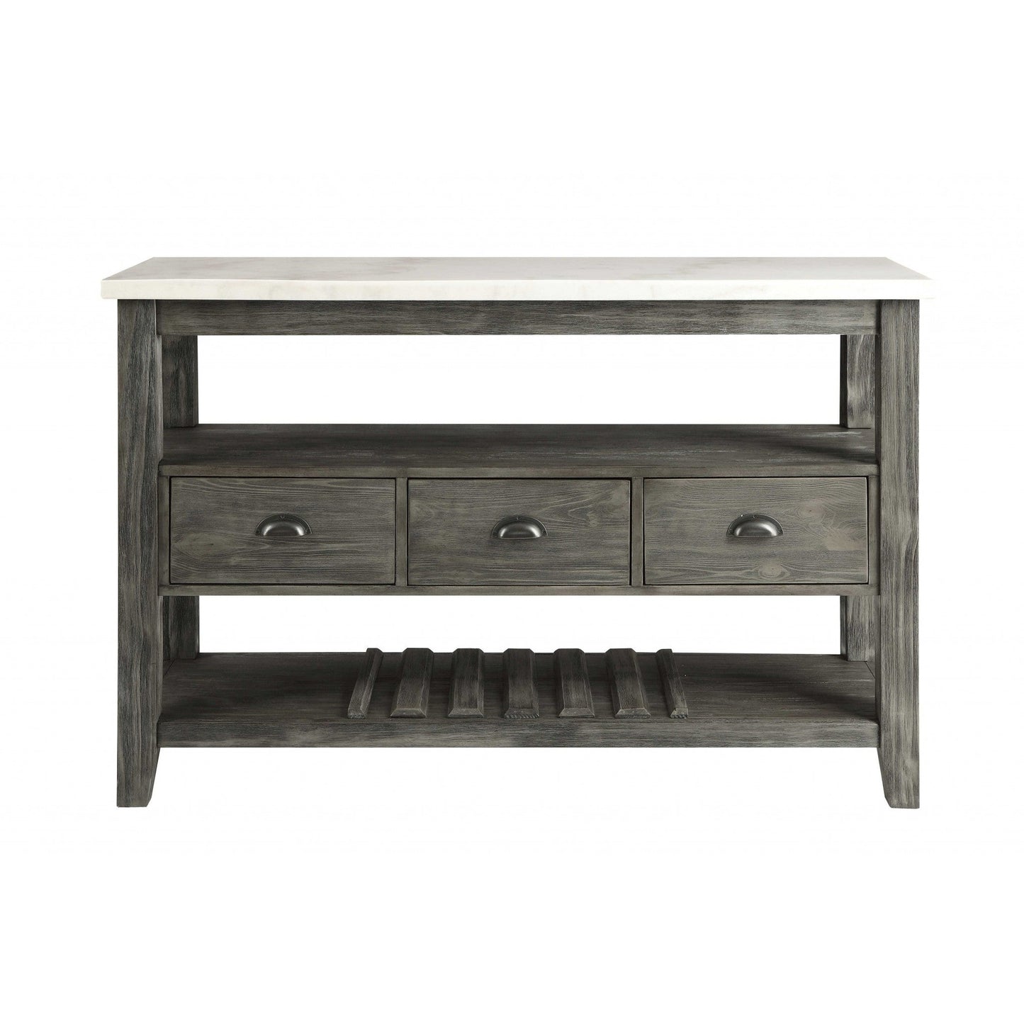 HomeRoots 18" x 54" x 36" Wood Server With White Marble and Gray Oak Finish