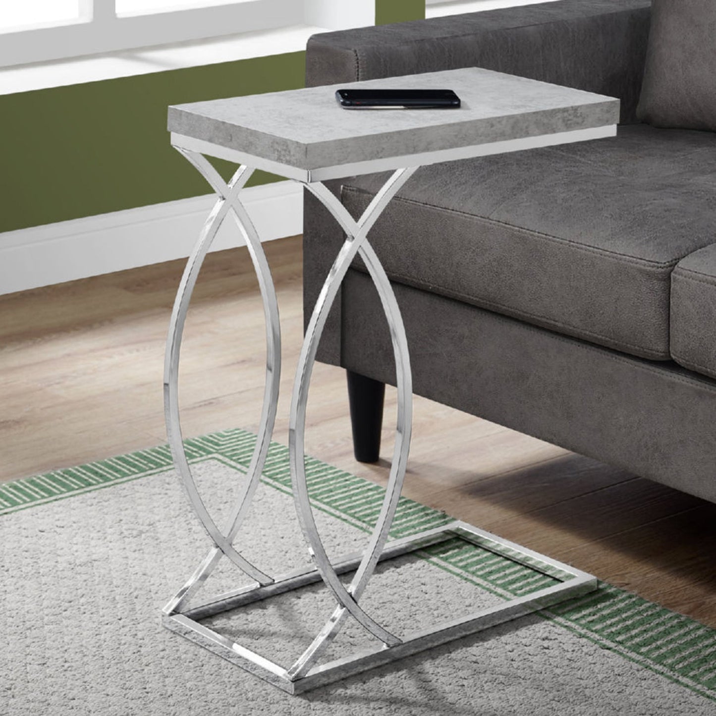 HomeRoots 18.25" x 10.25" x 25" MDF Laminate Metal Accent Table in Grey Finish