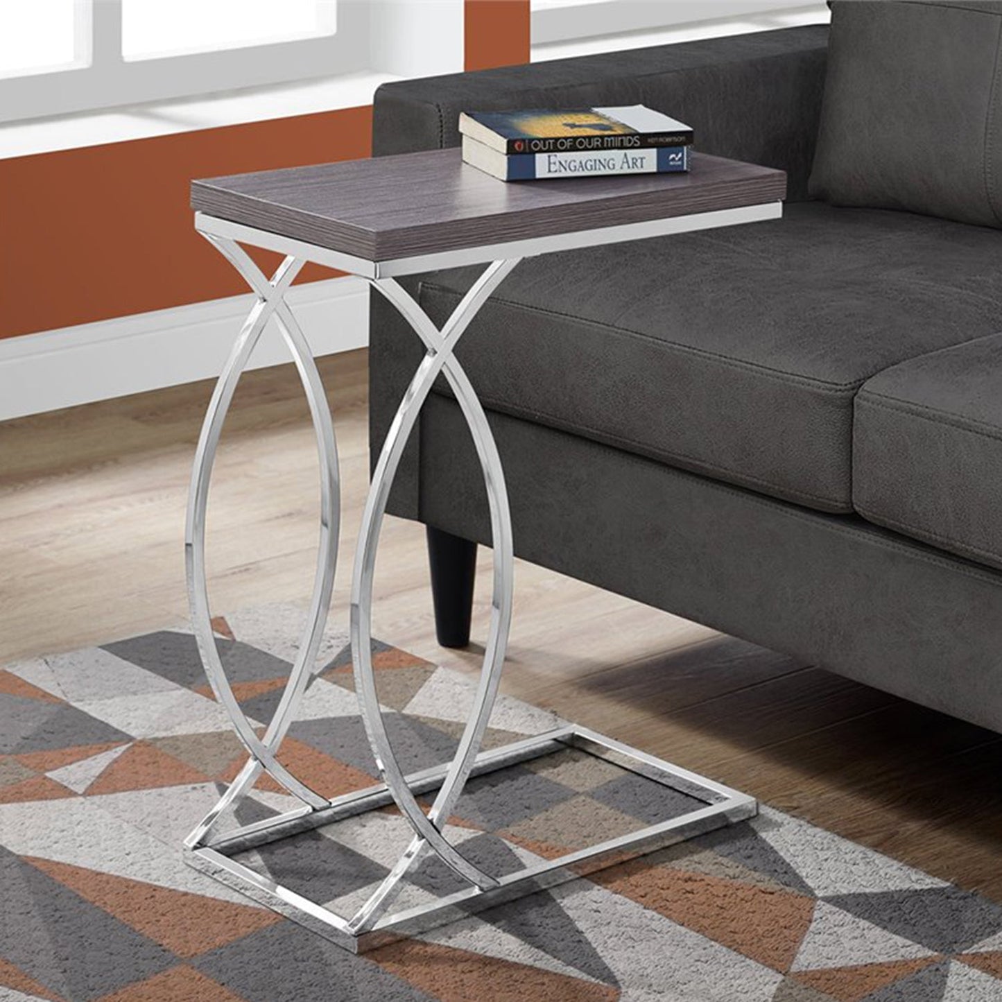 HomeRoots 18.25" x 10.25" x 25" MDF Laminate Metal Accent Table in Grey Finish